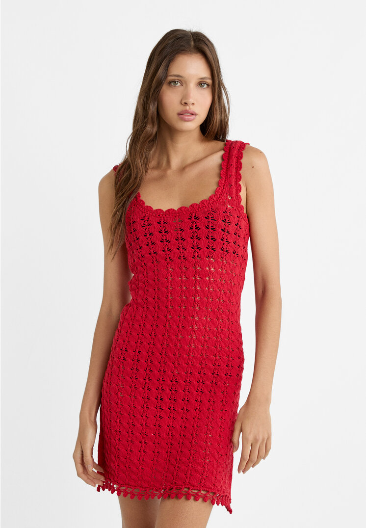 

Stradivarius Kurzes Häkelkleid aus Strick Rot XL