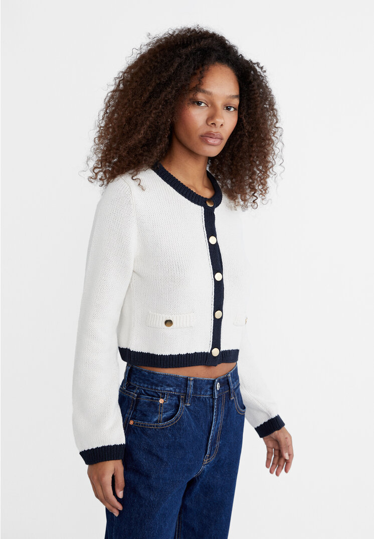

Stradivarius Dzianinowy kardigan z kieszeniami Waniliowy L