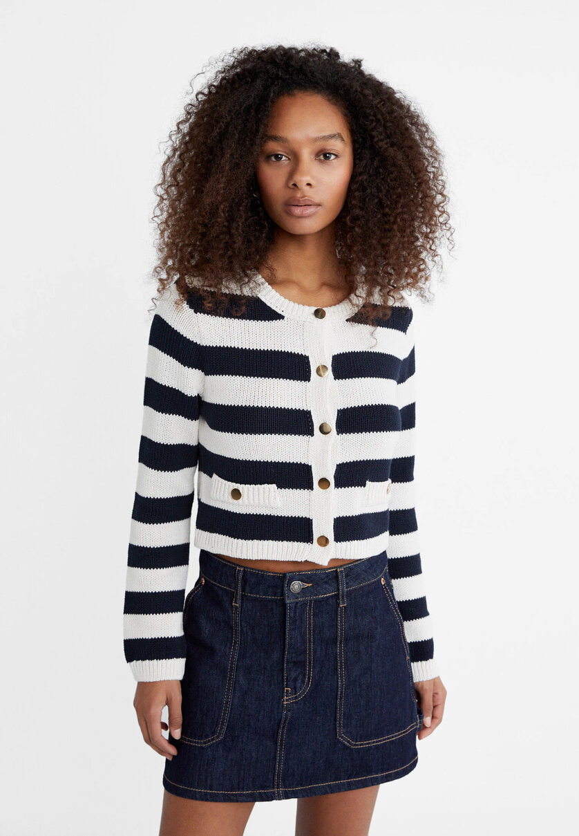Striped knit cardigan with pockets