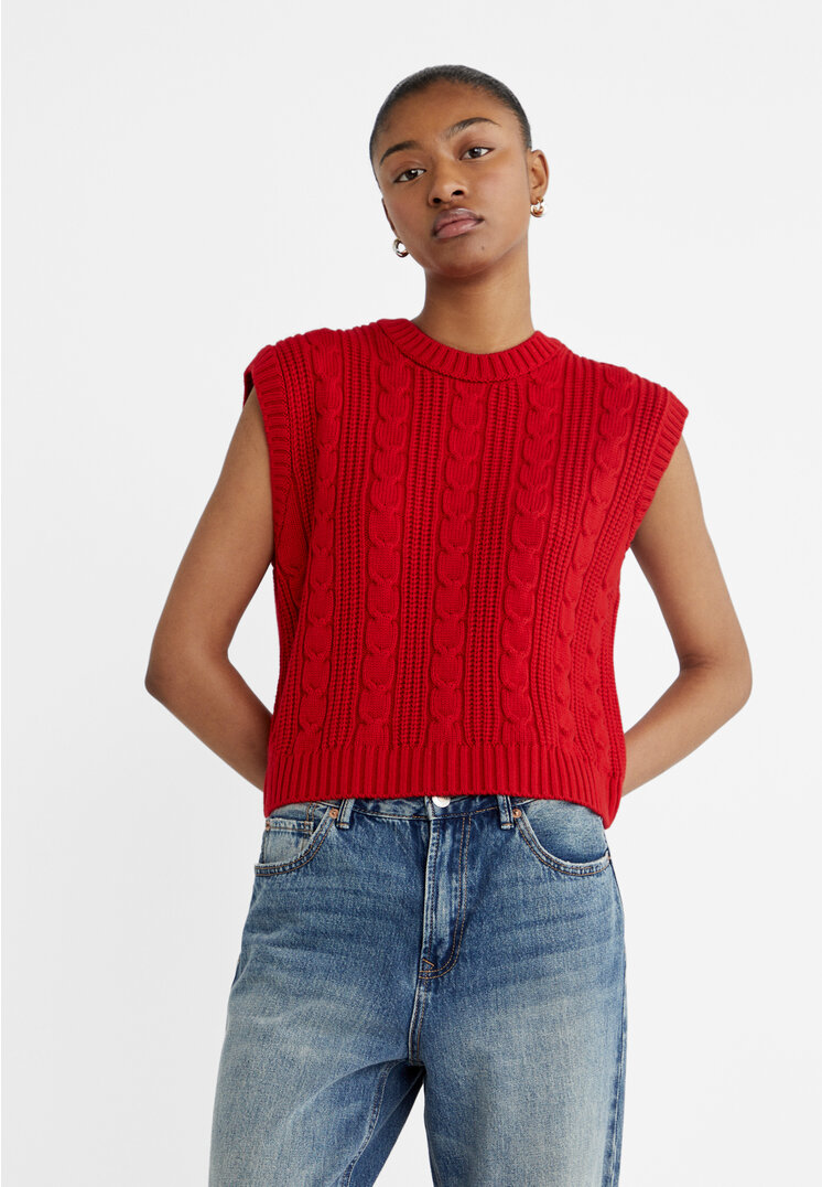 stradivarius cable-knit vest  red m