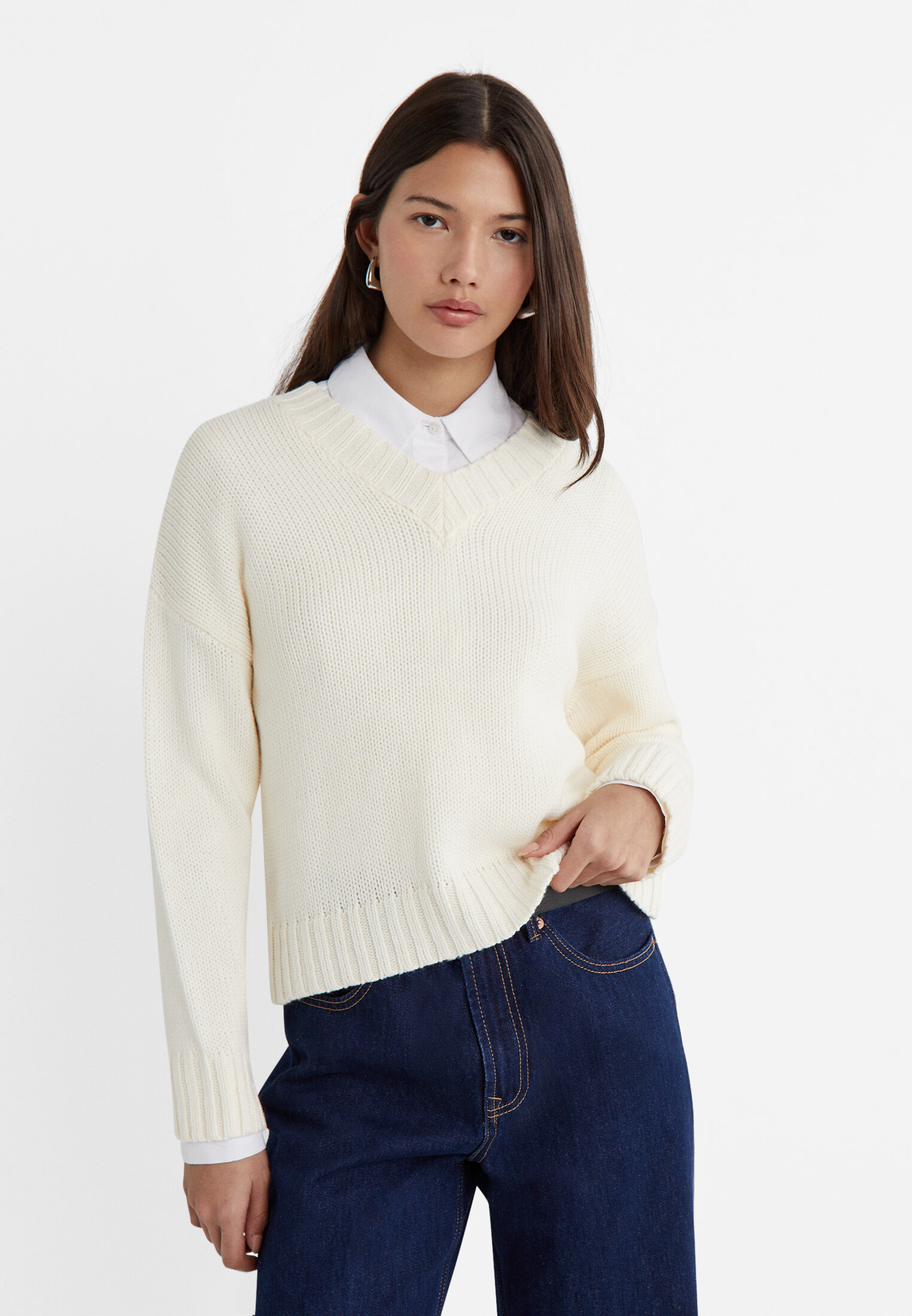 V neck knit sweater Women s null Stradivarius Luxembourg