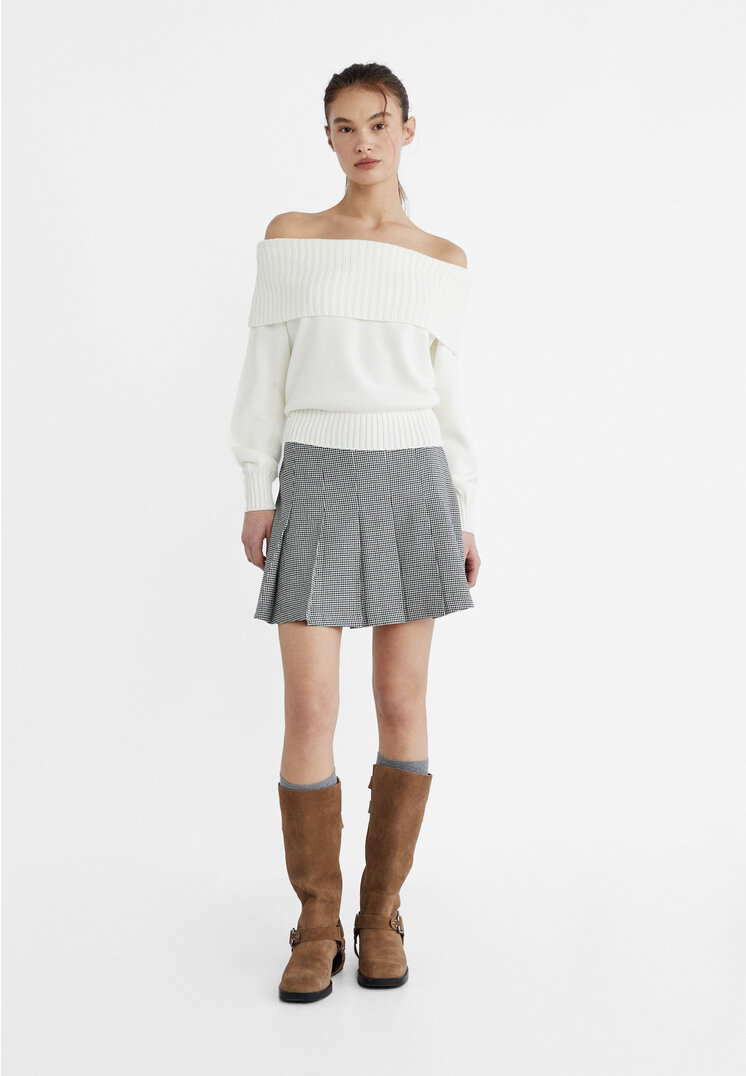 Stradivarius Schulterfreier Strickpullover Vanille M