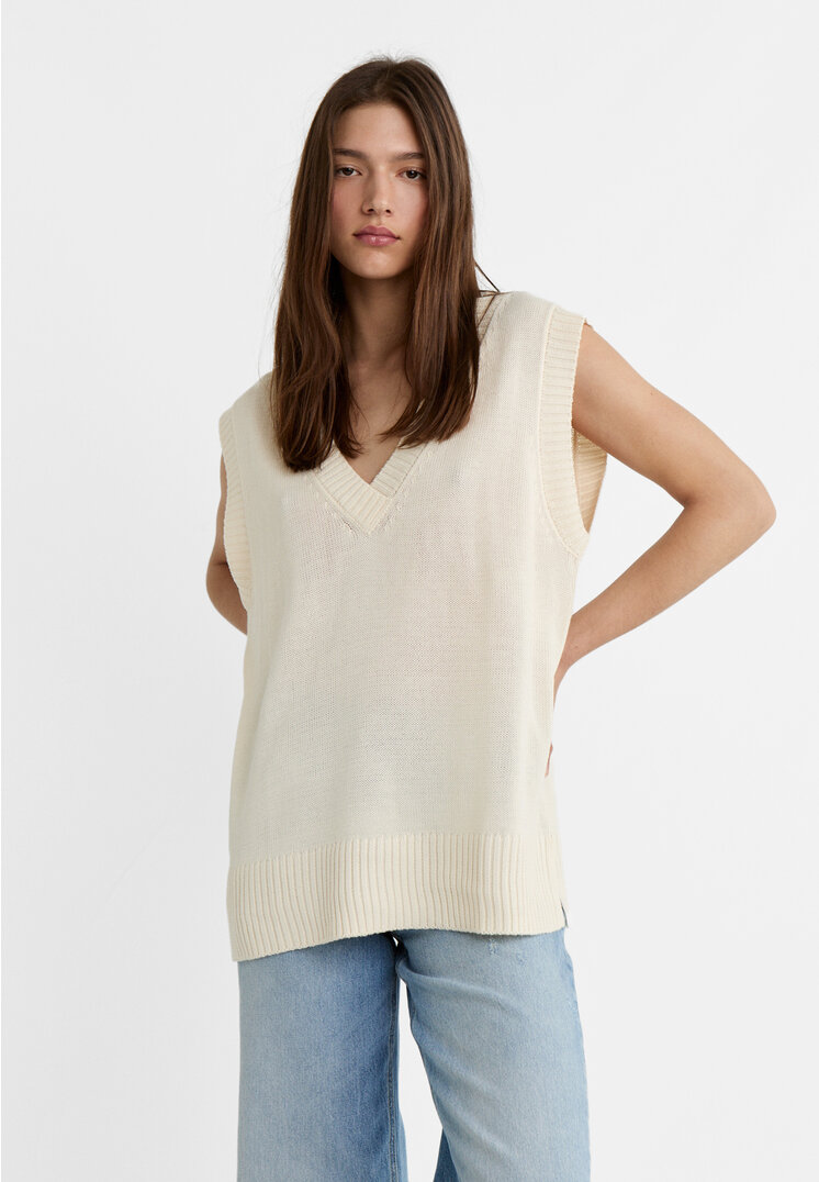 Stradivarius Dzianinowa kamizelka oversize Waniliowy S
