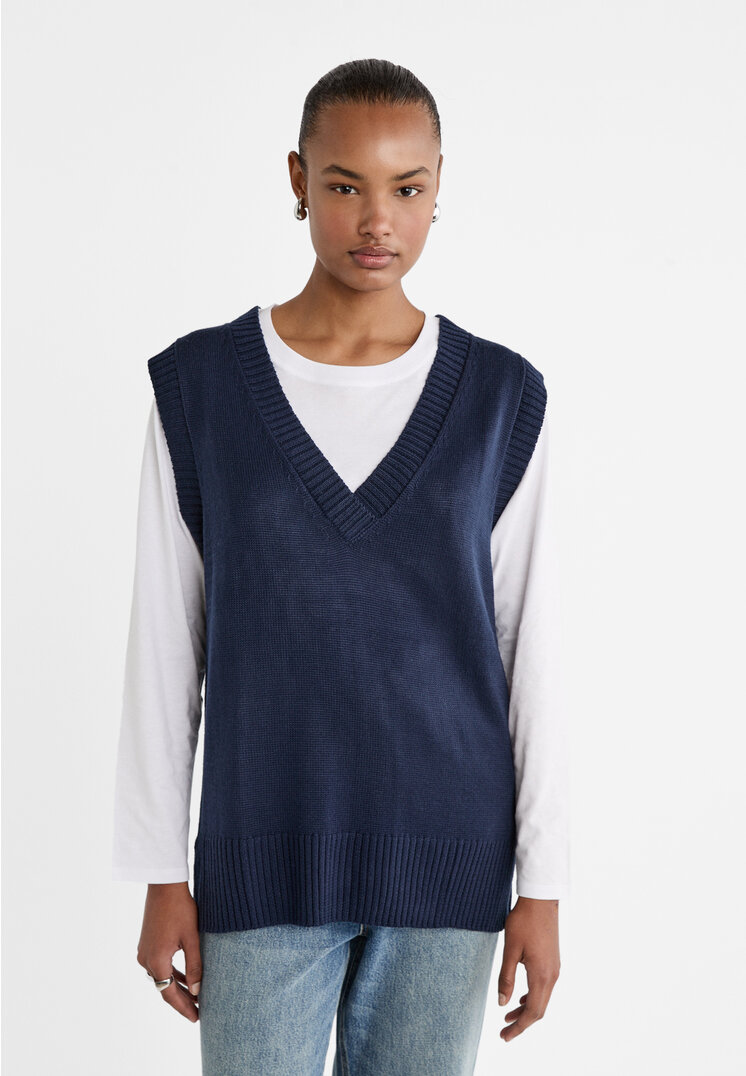 

Stradivarius Strickweste oversize Marineblau XL
