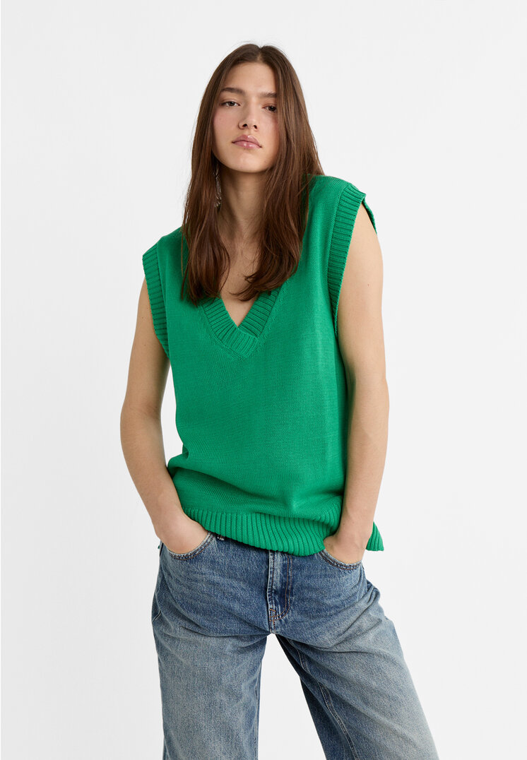 Stradivarius Strickweste oversize Grün XS