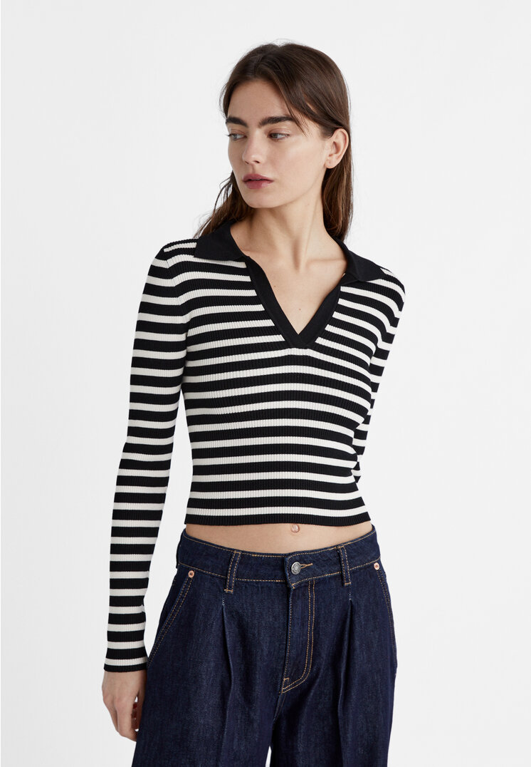 

Stradivarius Strickpullover im Polo-Stil Schwarz XS
