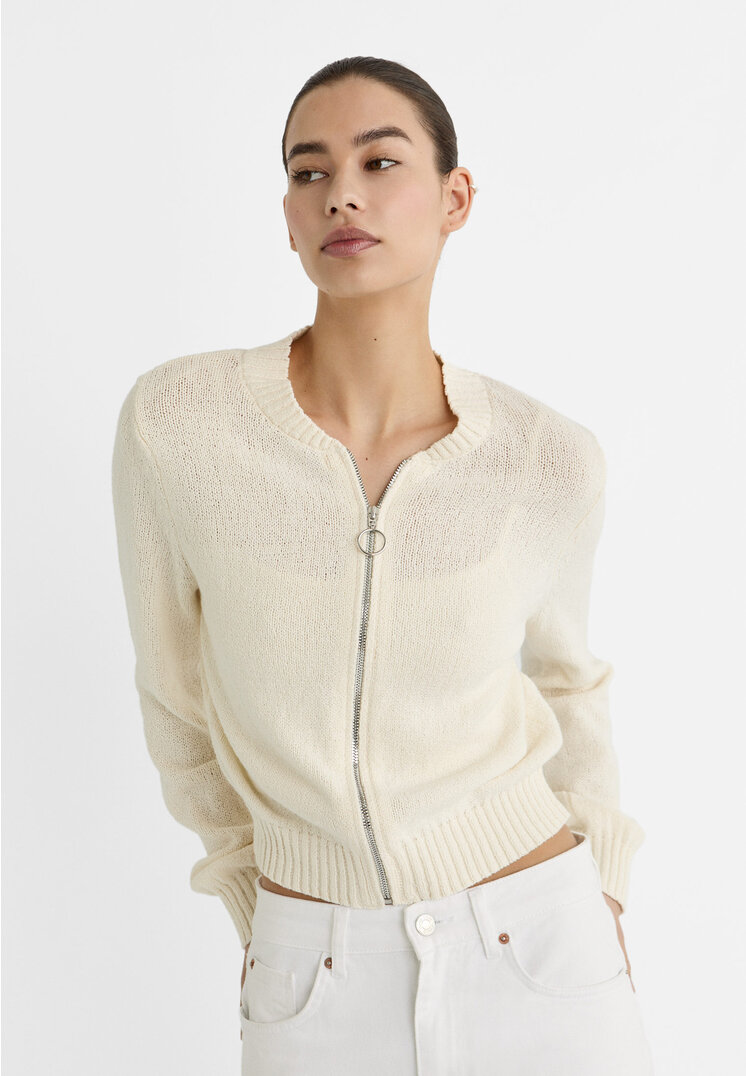 

Stradivarius Strickjacke mit Reißverschluss Vanille M