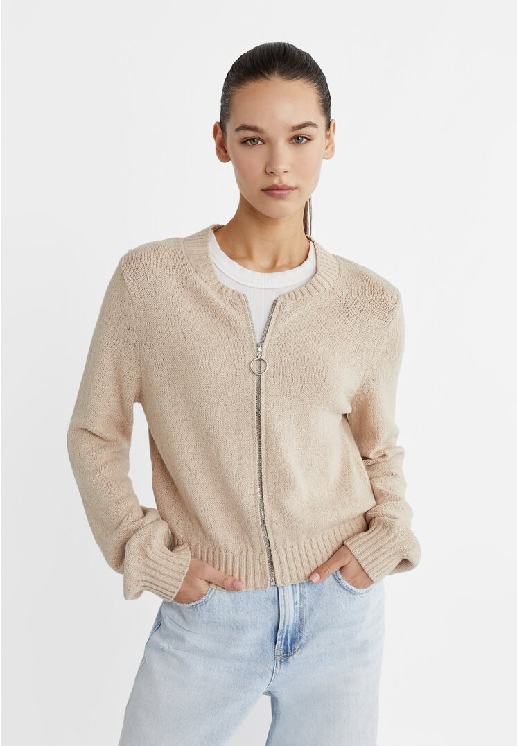 Stradivarius Strickjacke mit Reißverschluss Steingrau XS