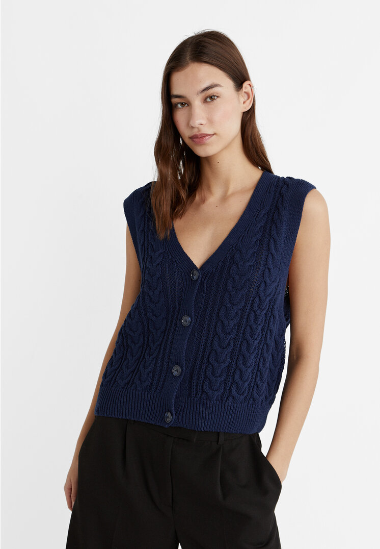 

Stradivarius Strickweste mit Knöpfen Marineblau XL