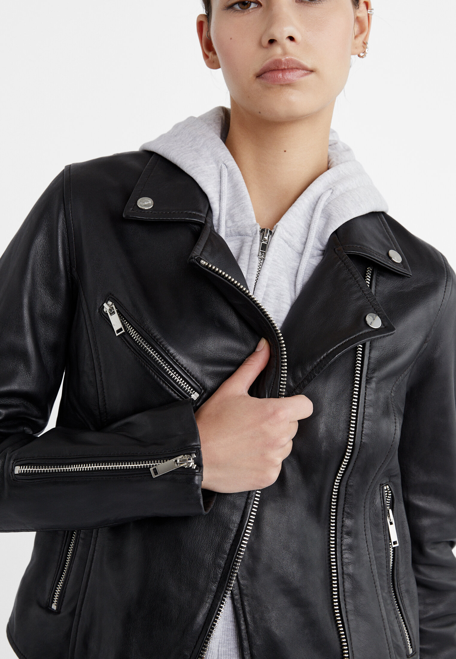 Leather biker hot sale jacket