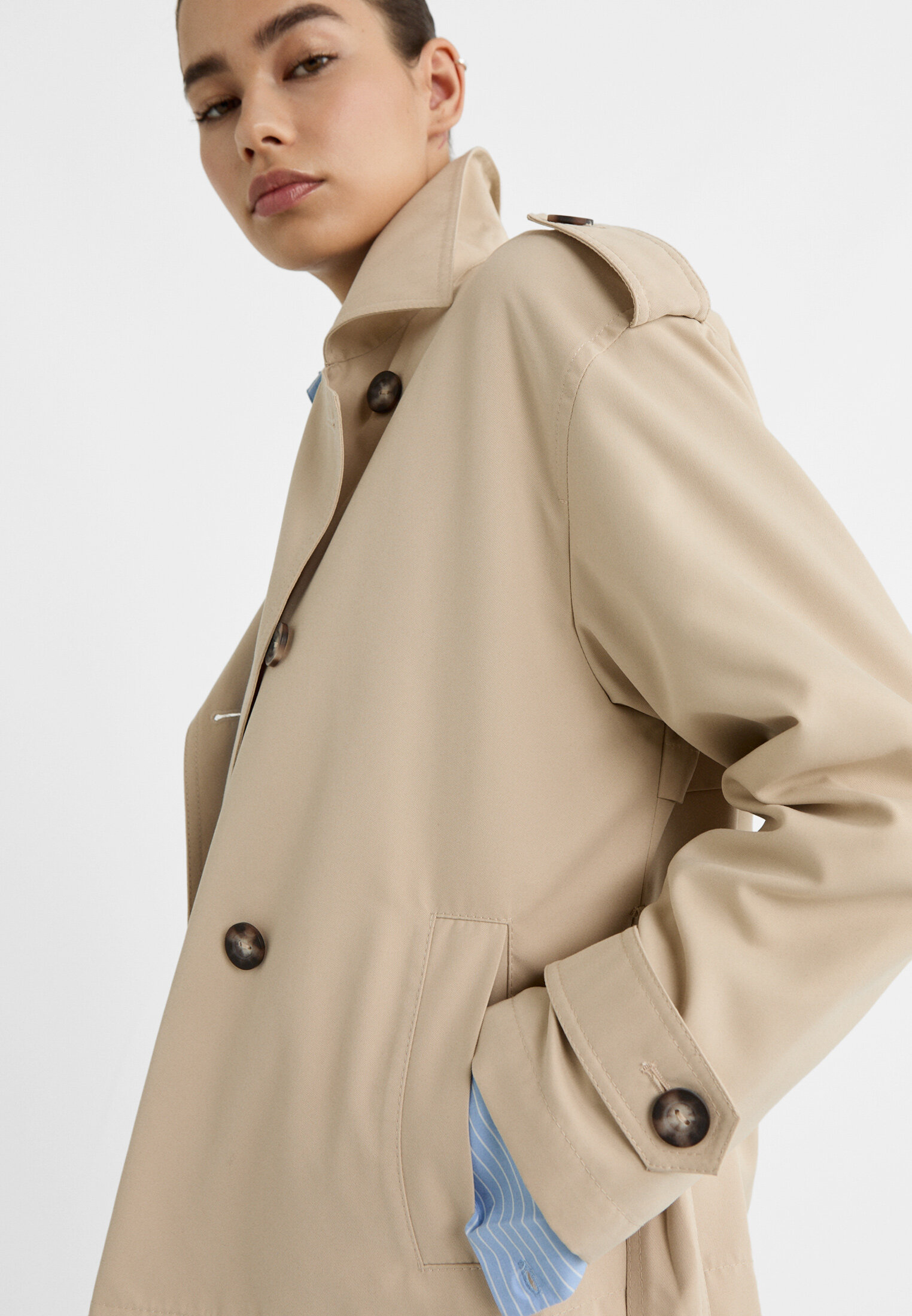 Beige short outlet trench coat womens