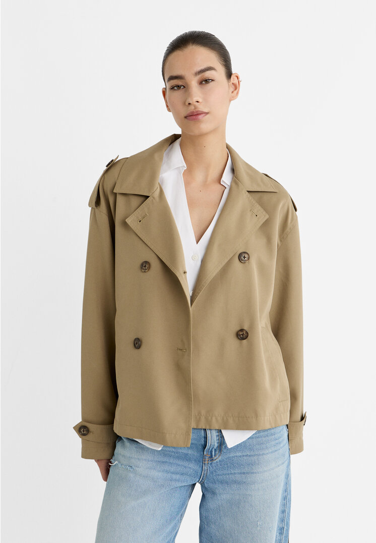 

Stradivarius Krótki trencz z paskiem Khaki XL