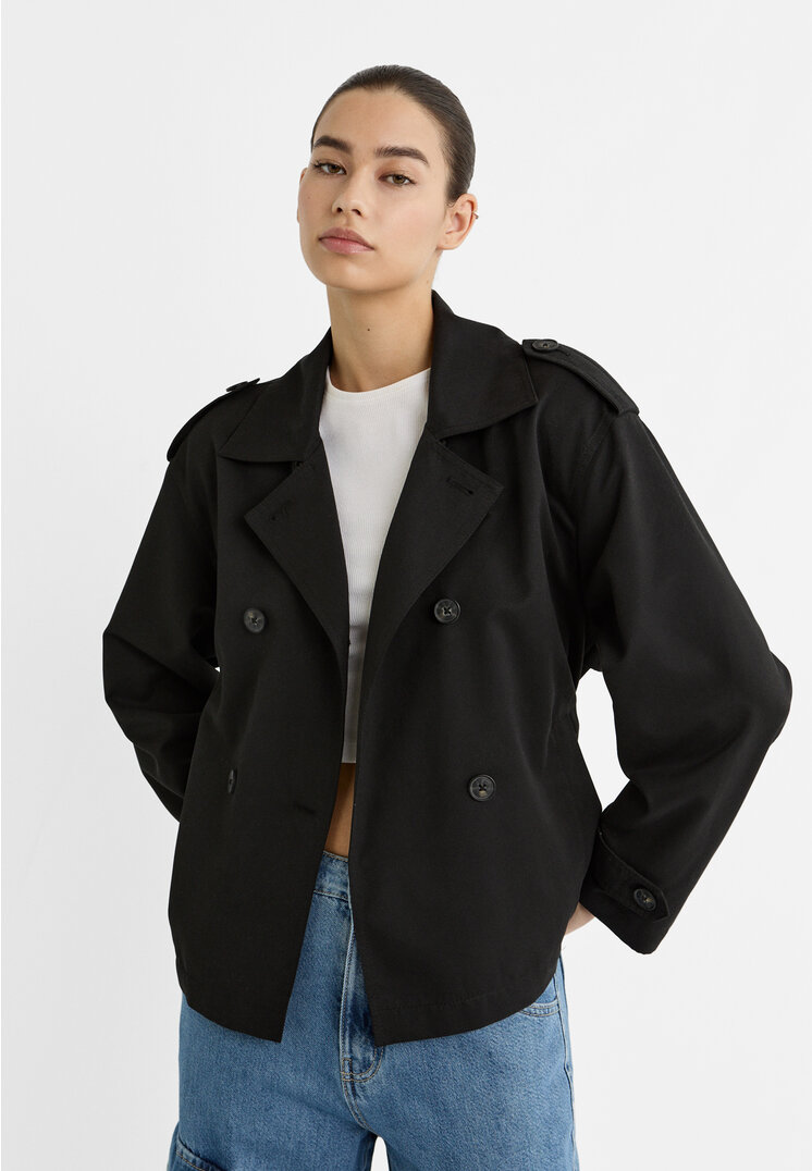 

Stradivarius Kurzer Trenchcoat mit Gürtel Schwarz M