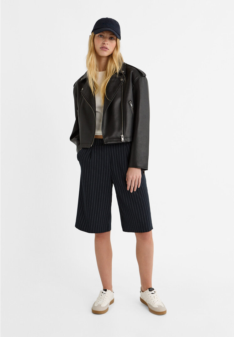 Stradivarius Giacca biker in similpelle  Nero L