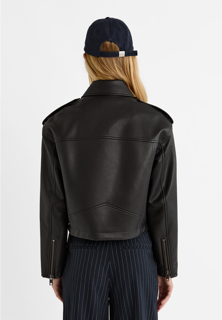 Stradivarius Giacca biker in similpelle  Nero L