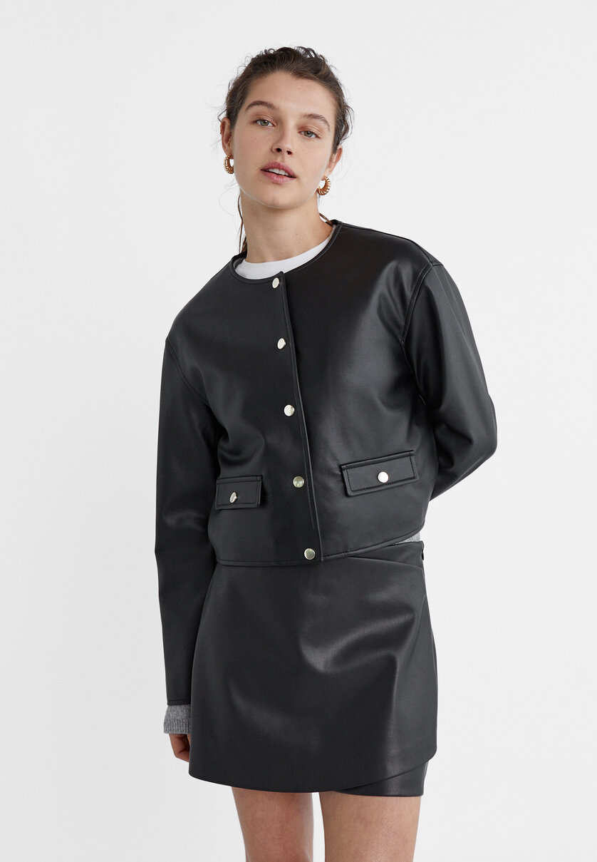Leather effect buttoned jacket