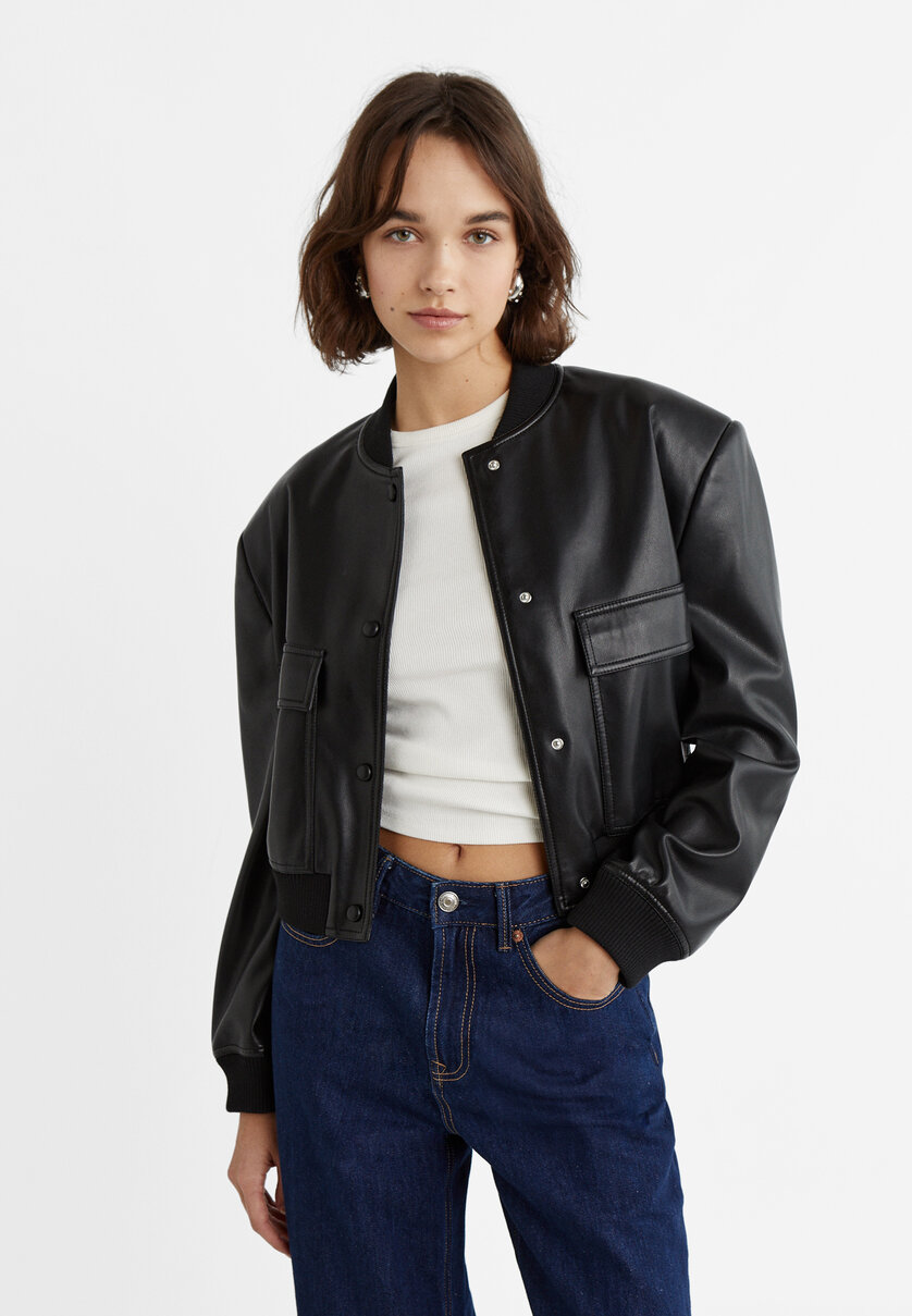 Leather effect jacket with pockets
