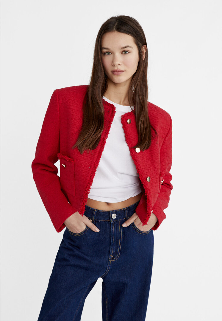 Stradivarius Jacke mit Knöpfen Rot L
