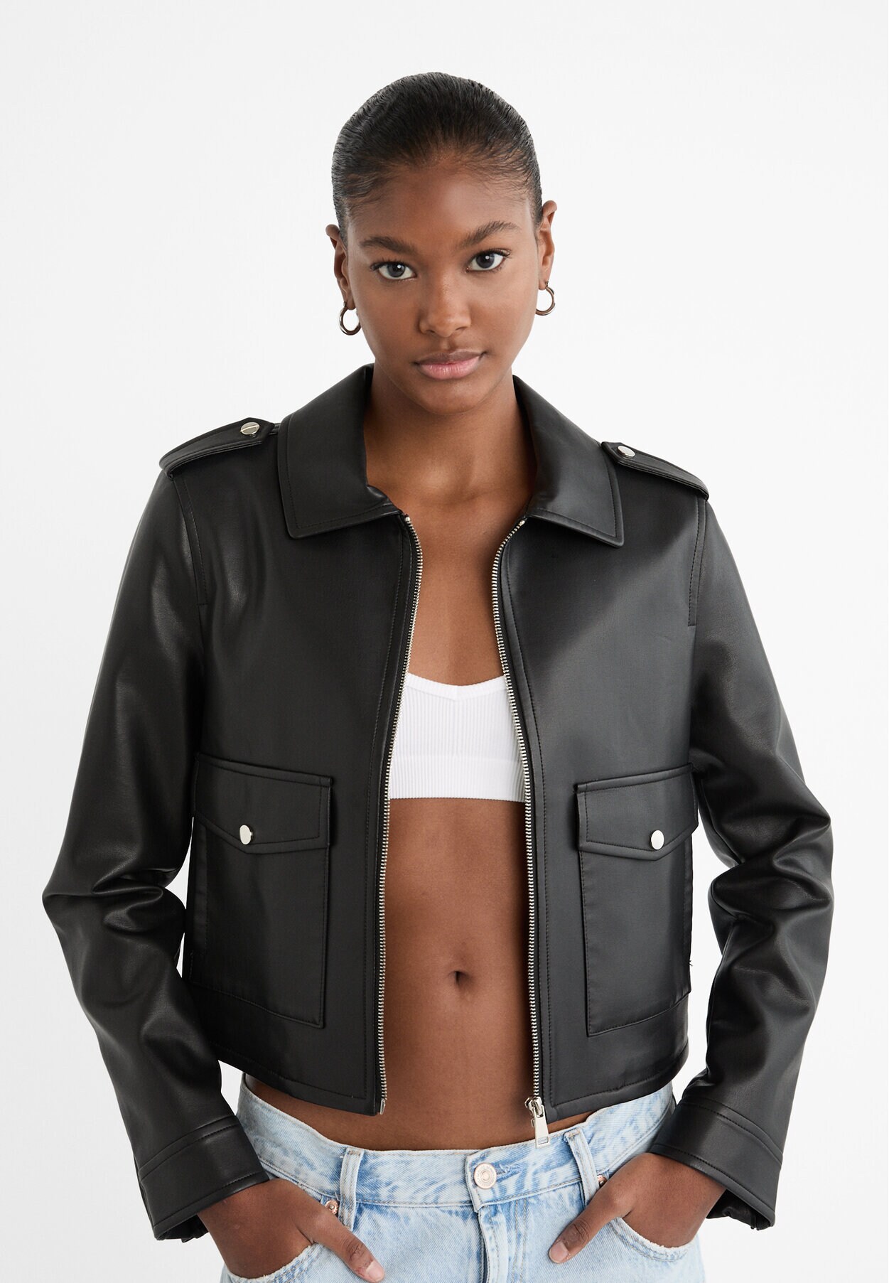 Women New Fashion Elastic hem design Cropped Denim flying Jacket