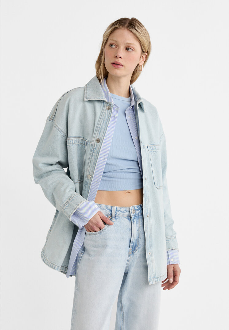 Stradivarius Jeans-Overshirt Jeansblau L
