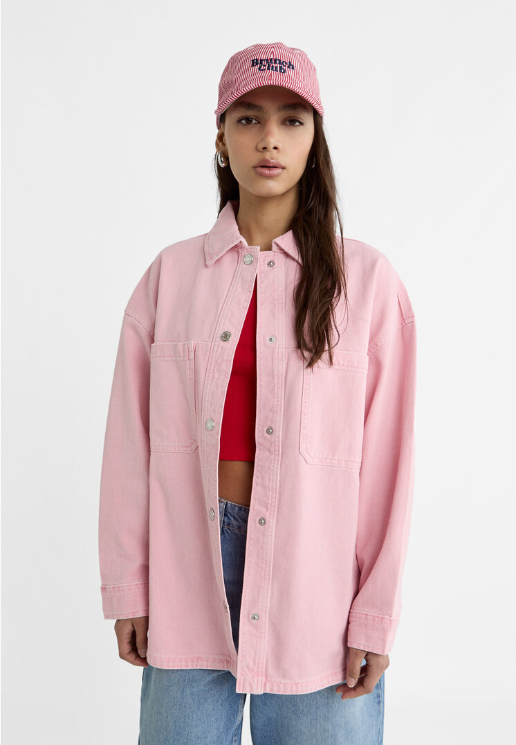 

Stradivarius Oversize-Hemdjacke Twill Kaugummirosa S