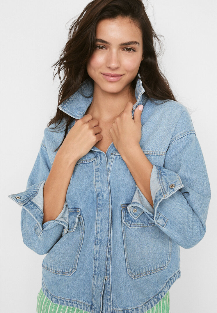 

Stradivarius Hemdjacke Denim Cargo-Taschen vorne Jeansblau M