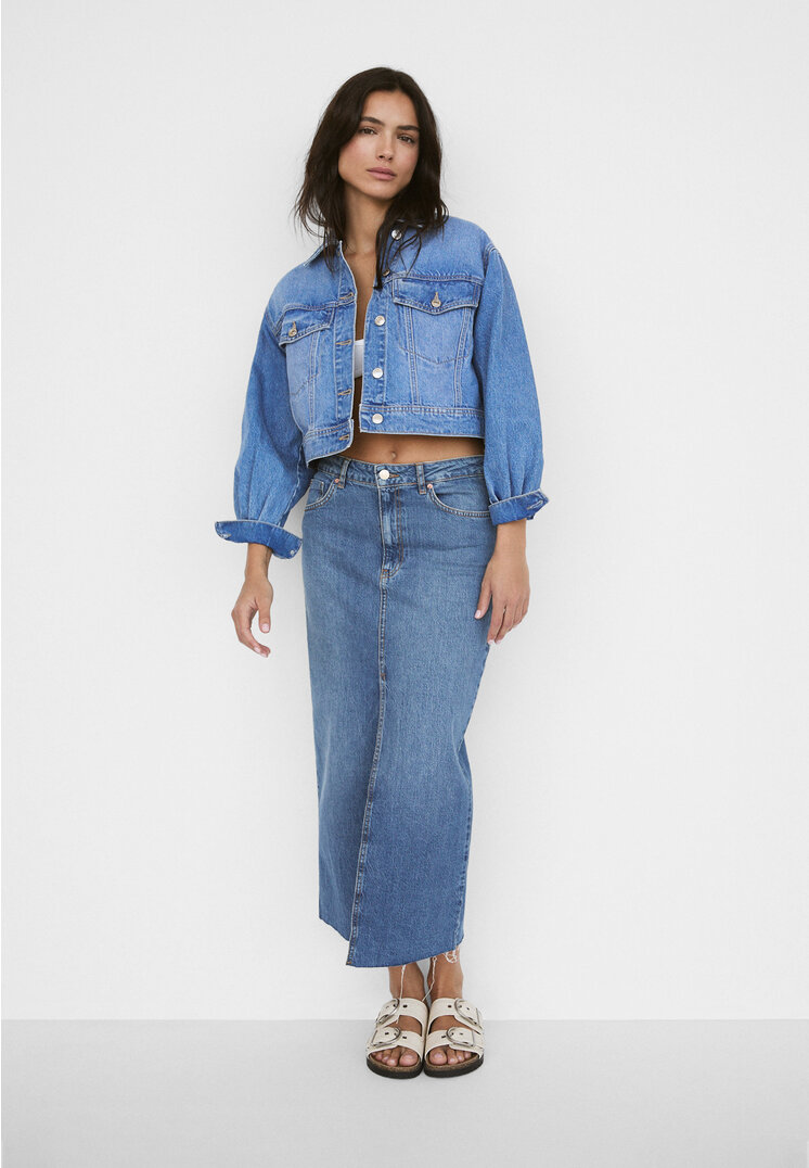 Stradivarius Giacca di jeans regular fit con manica a palloncino  Blu fiordaliso S