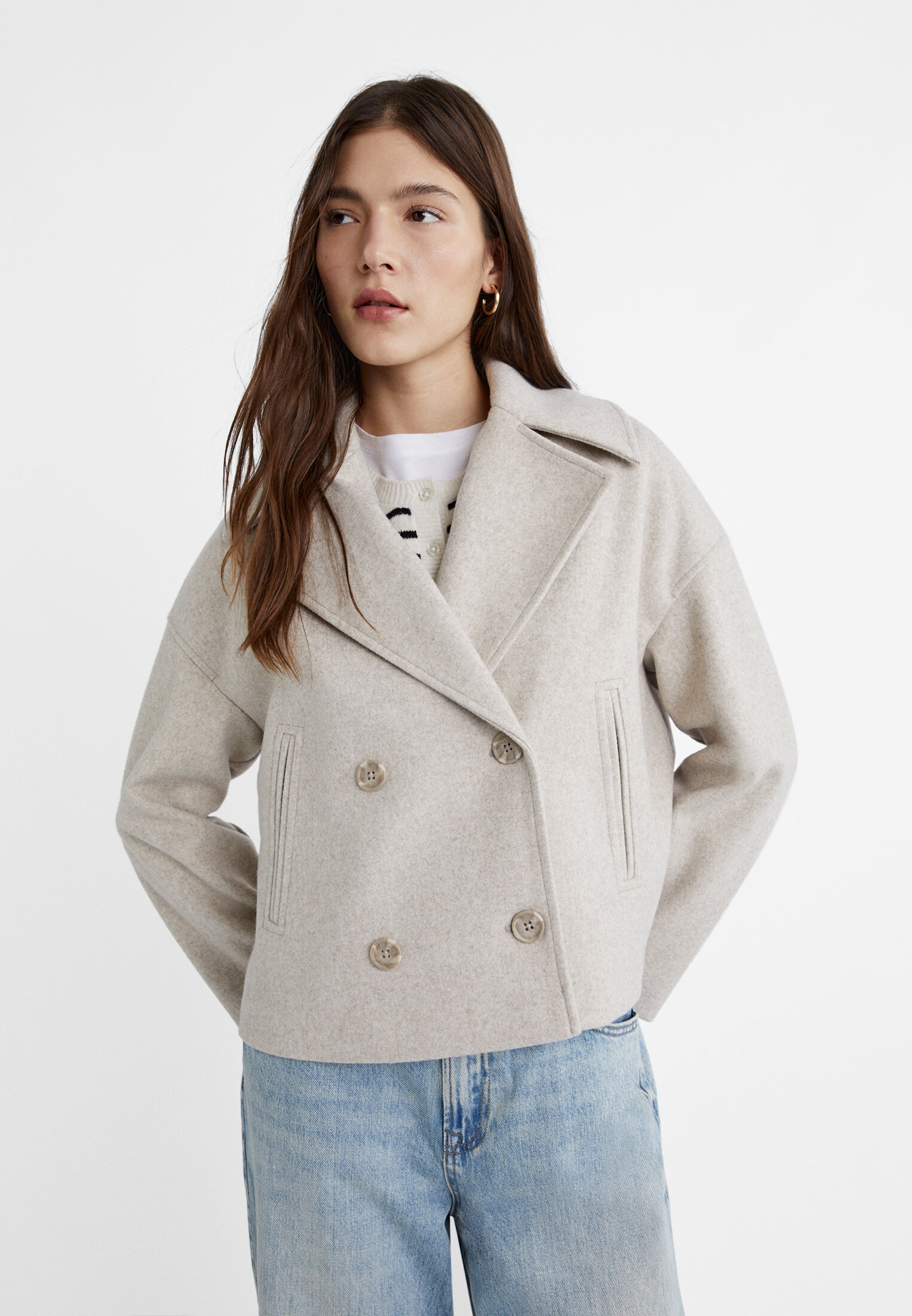 Women's short double breasted coat sale