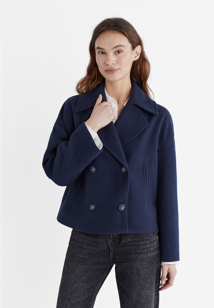 

Stradivarius Kurzer zweireihiger Mantel Marineblau XS