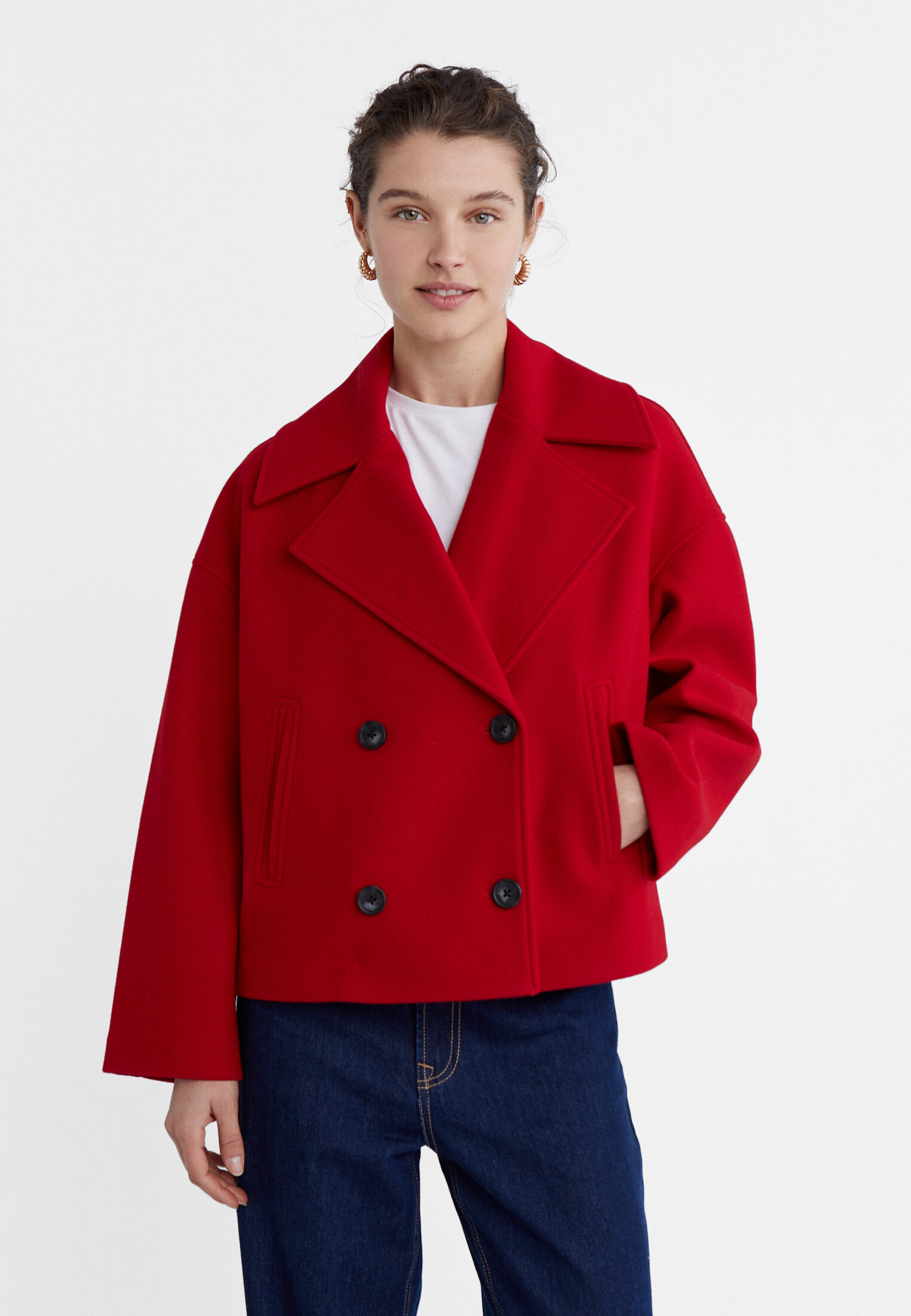 Women's short hot sale double breasted coat