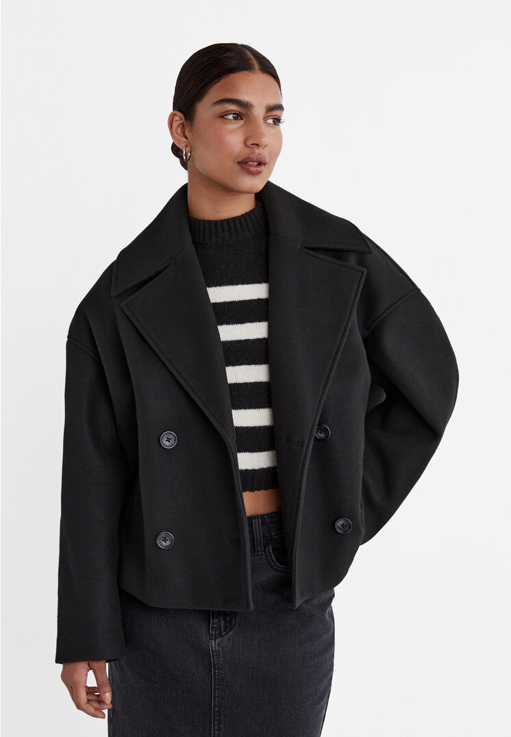 

Stradivarius Kurzer zweireihiger Mantel Schwarz XL