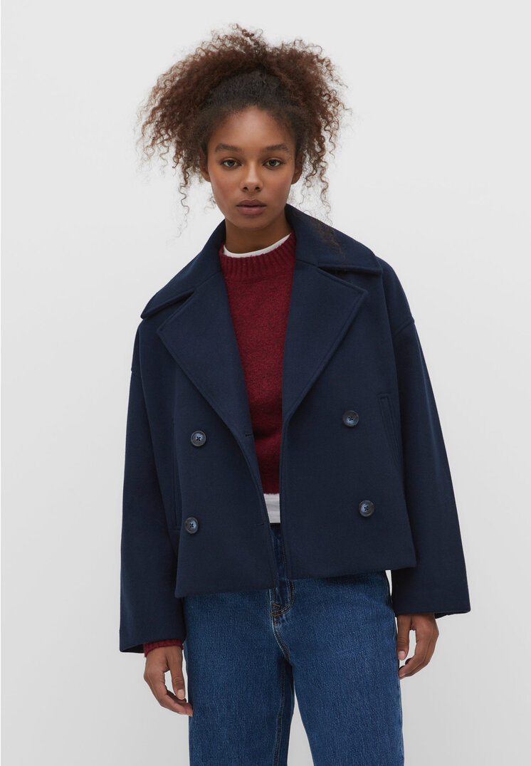 

Stradivarius Kurzer zweireihiger Mantel Marineblau M