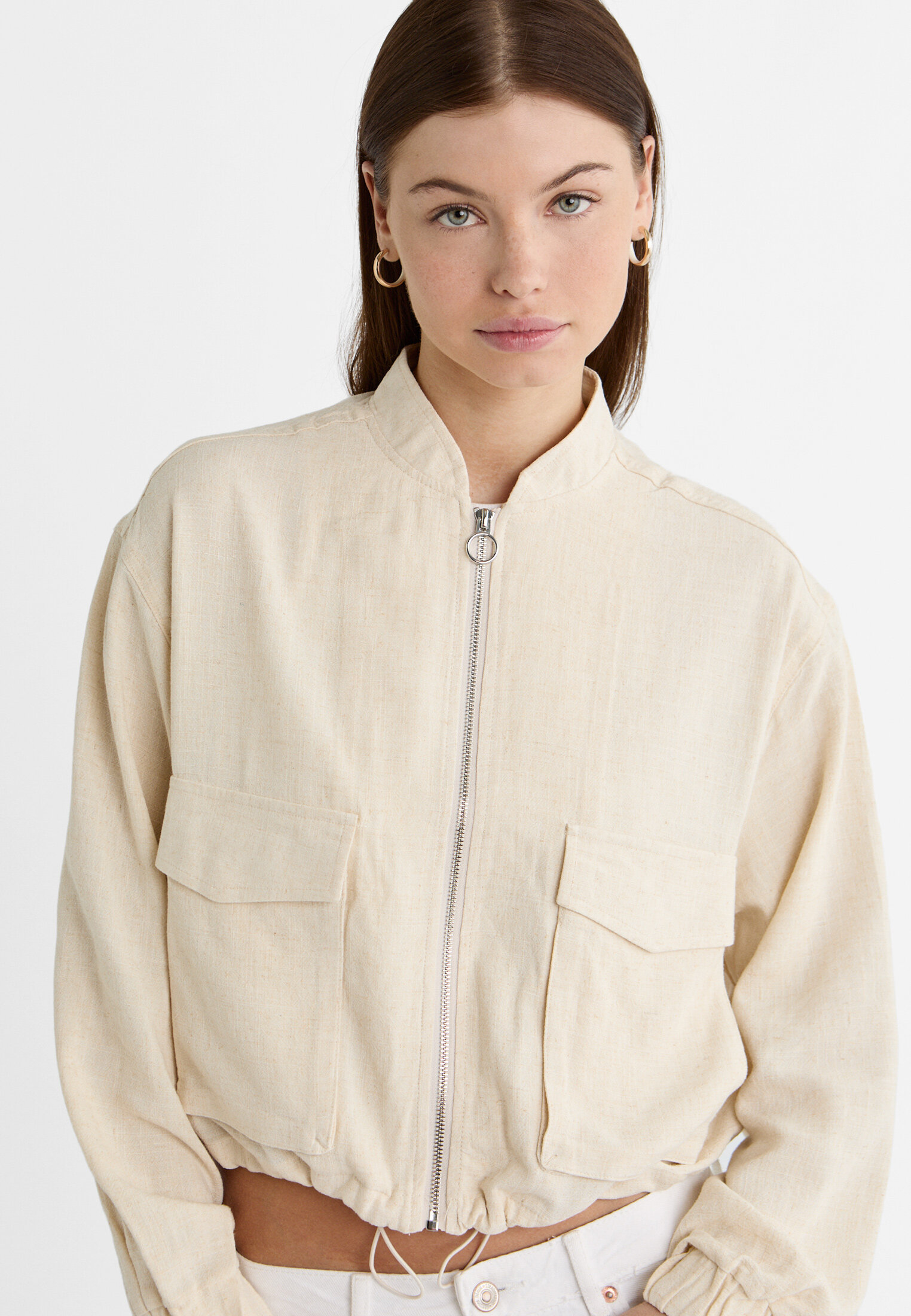 Linen bomber 2025 jacket womens