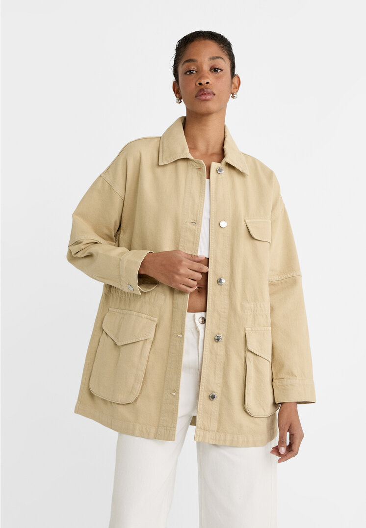 

Stradivarius Parka Twill Mehrfach-Taschen Steingrau XL