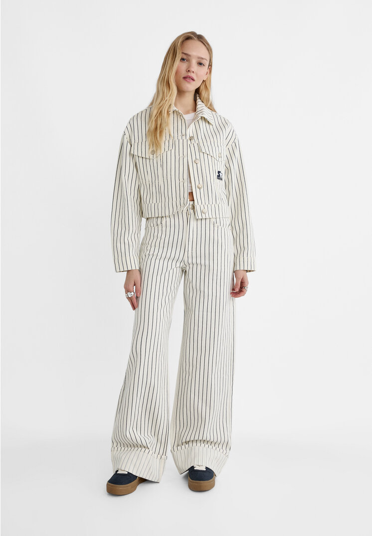 Stradivarius Starter striped denim jacket  Ecru M