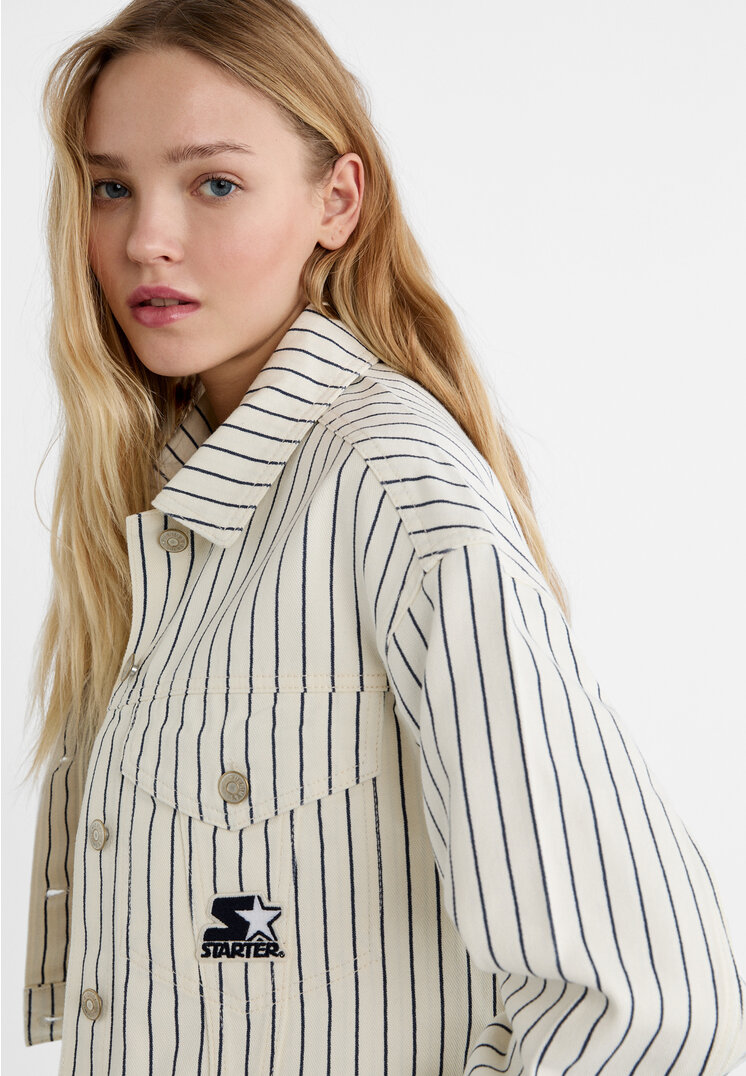 Stradivarius Starter striped denim jacket  Ecru M