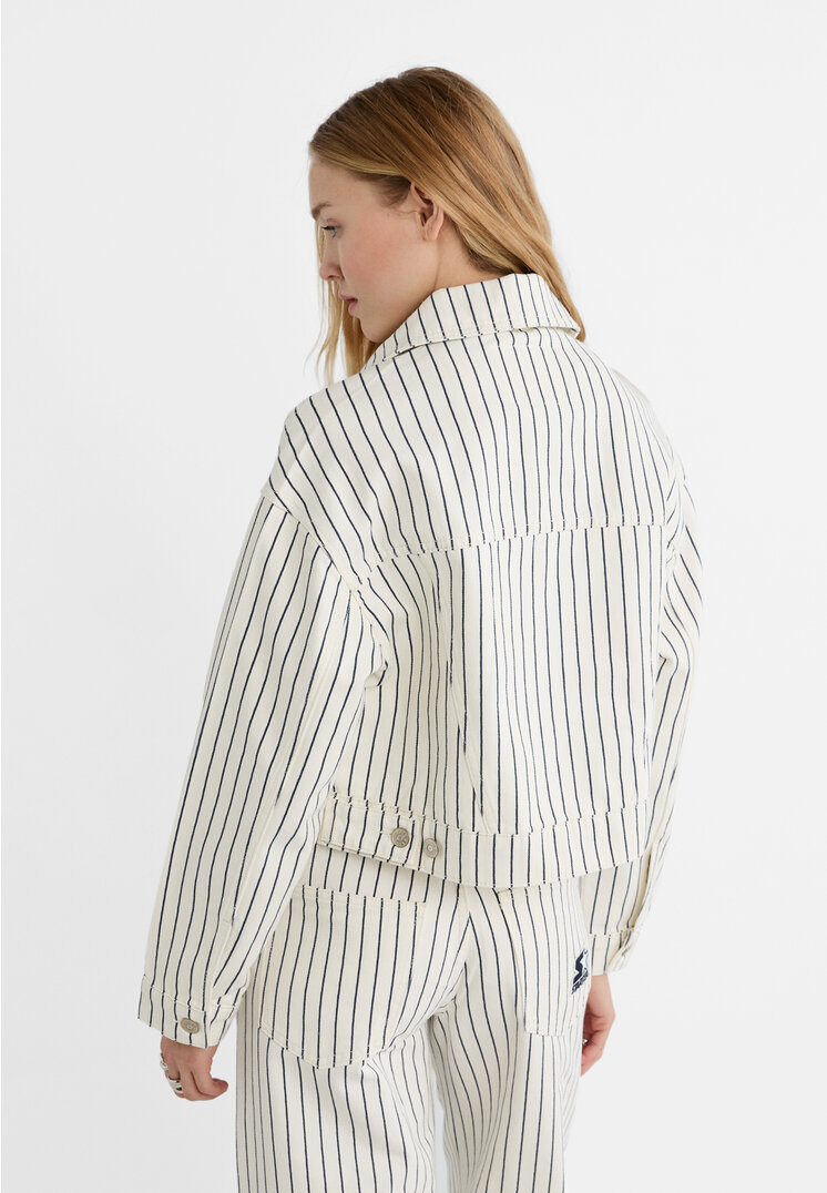Stradivarius Starter striped denim jacket  Ecru M
