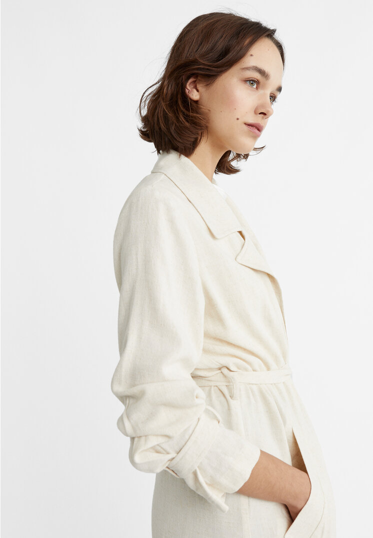 Stradivarius Long linen blend trench coat  Stone M
