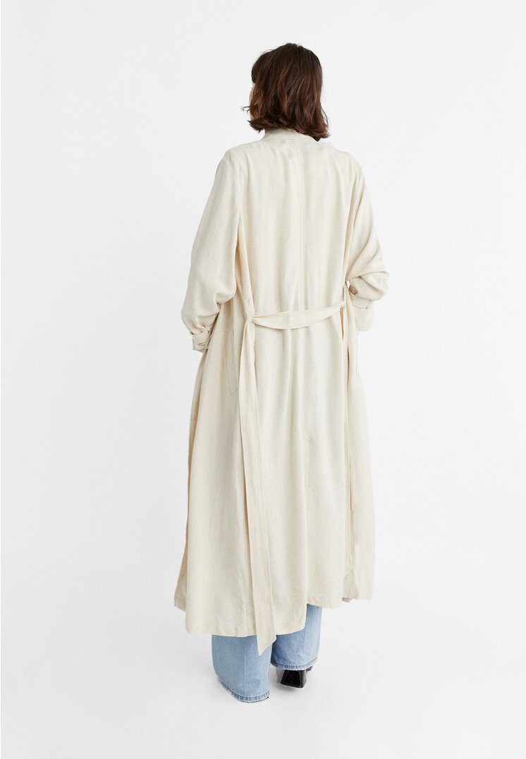 Stradivarius Long linen blend trench coat  Stone M