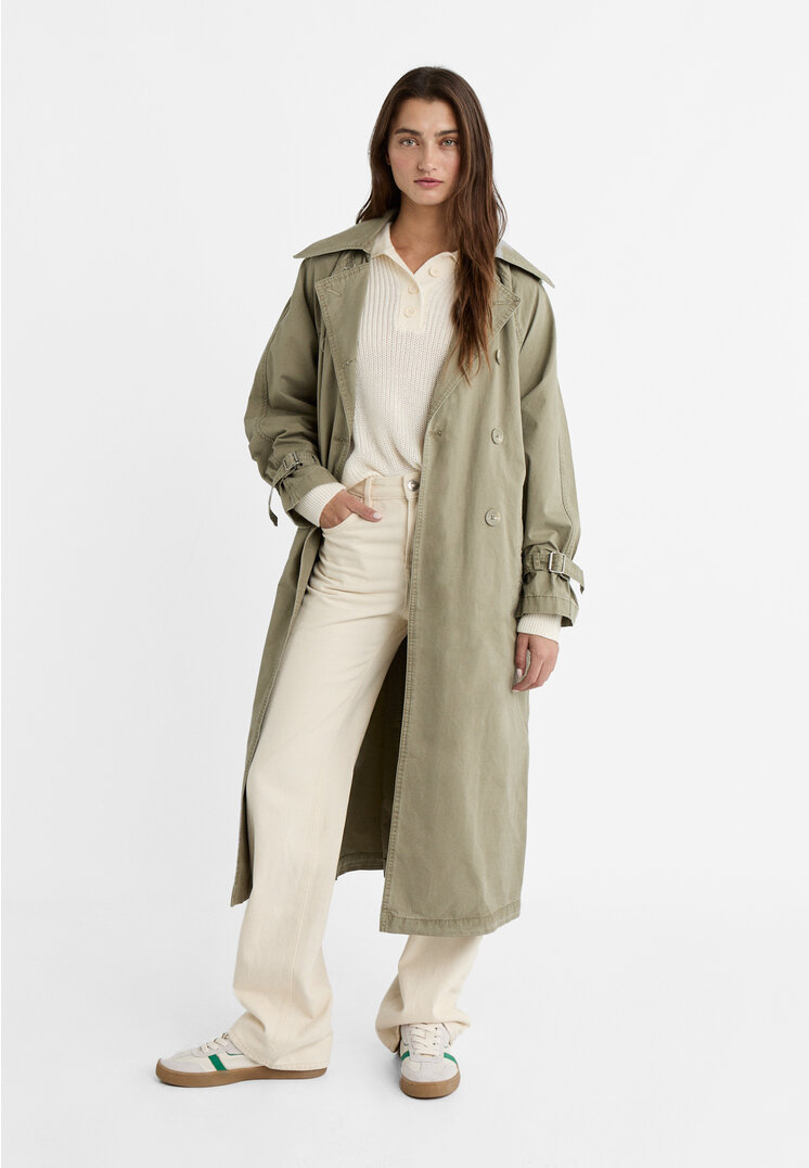 

Stradivarius Długi trencz z diagonalu Khaki L
