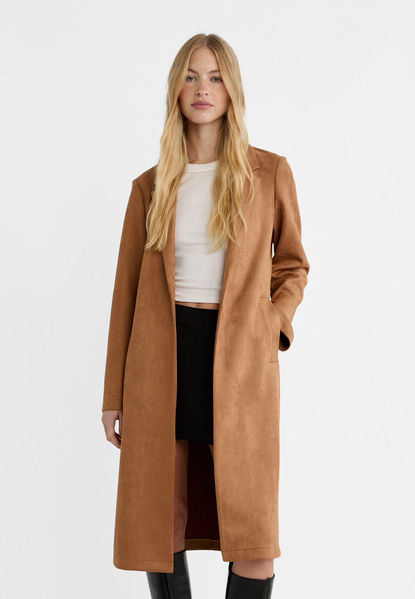 Long faux suede coat