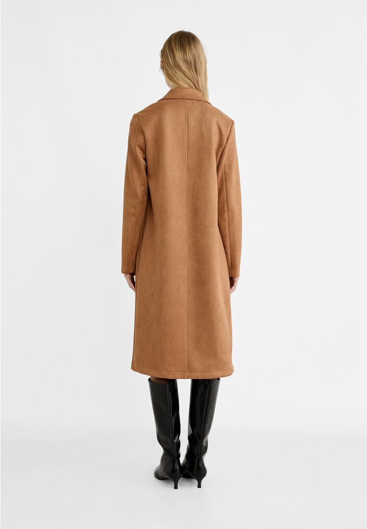 Stradivarius Long faux suede coat  Pale camel L