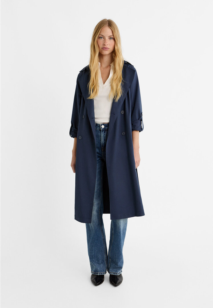 

Stradivarius Langer, fließender Trenchcoat Marineblau M