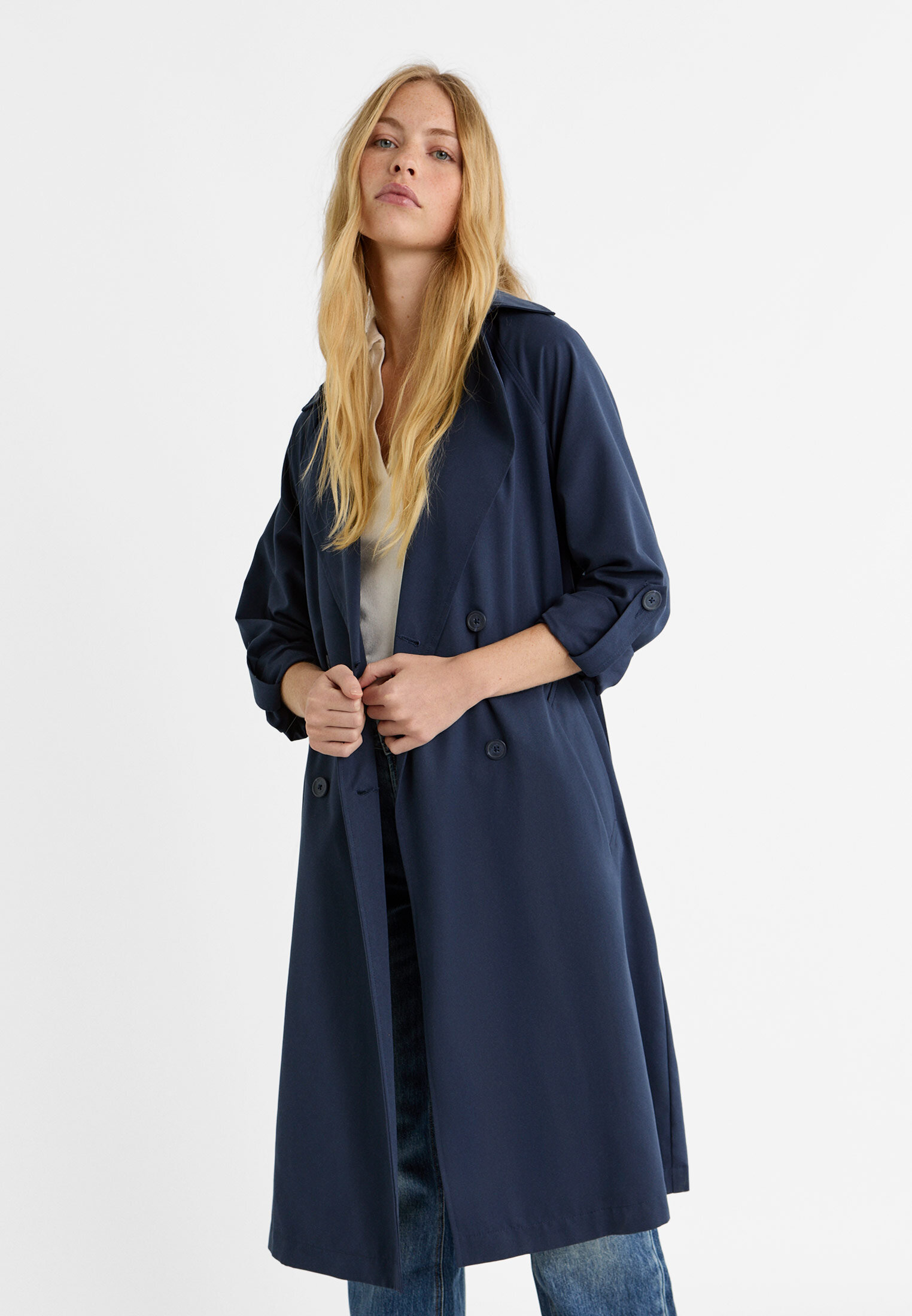 Trench long et fluide Mode femme Stradivarius France