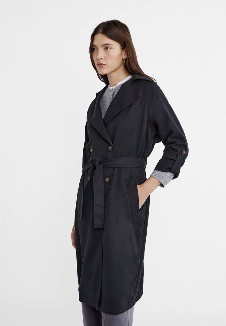 

Stradivarius Langer, fließender Trenchcoat Schwarz L