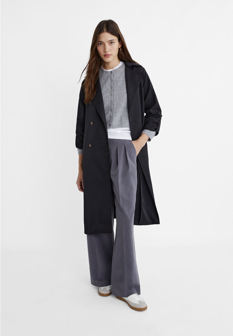 Stradivarius Long flowing trench coat  Black L
