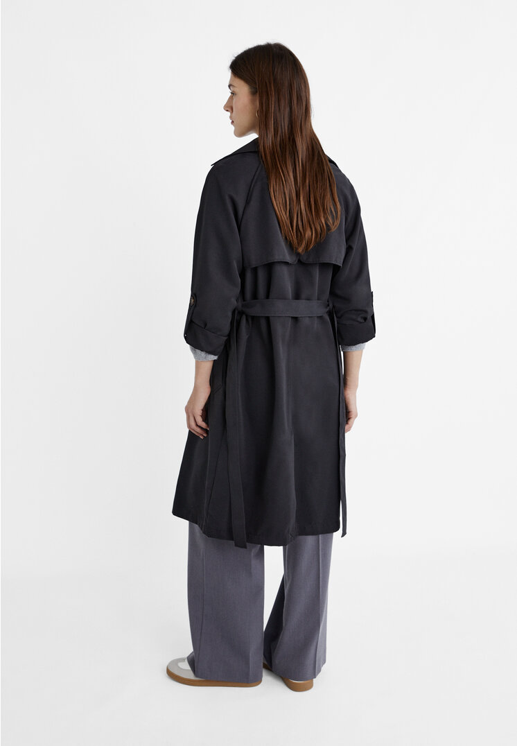 Stradivarius Long flowing trench coat  Black L