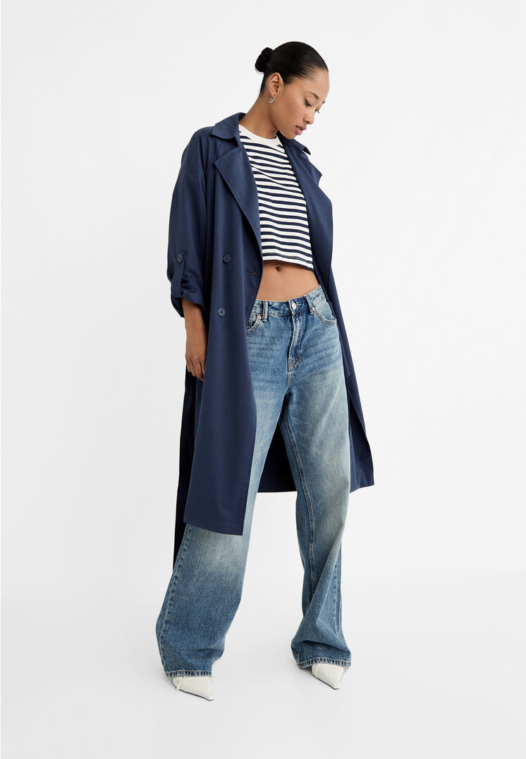 Stradivarius Long flowing trench coat  Navy blue S