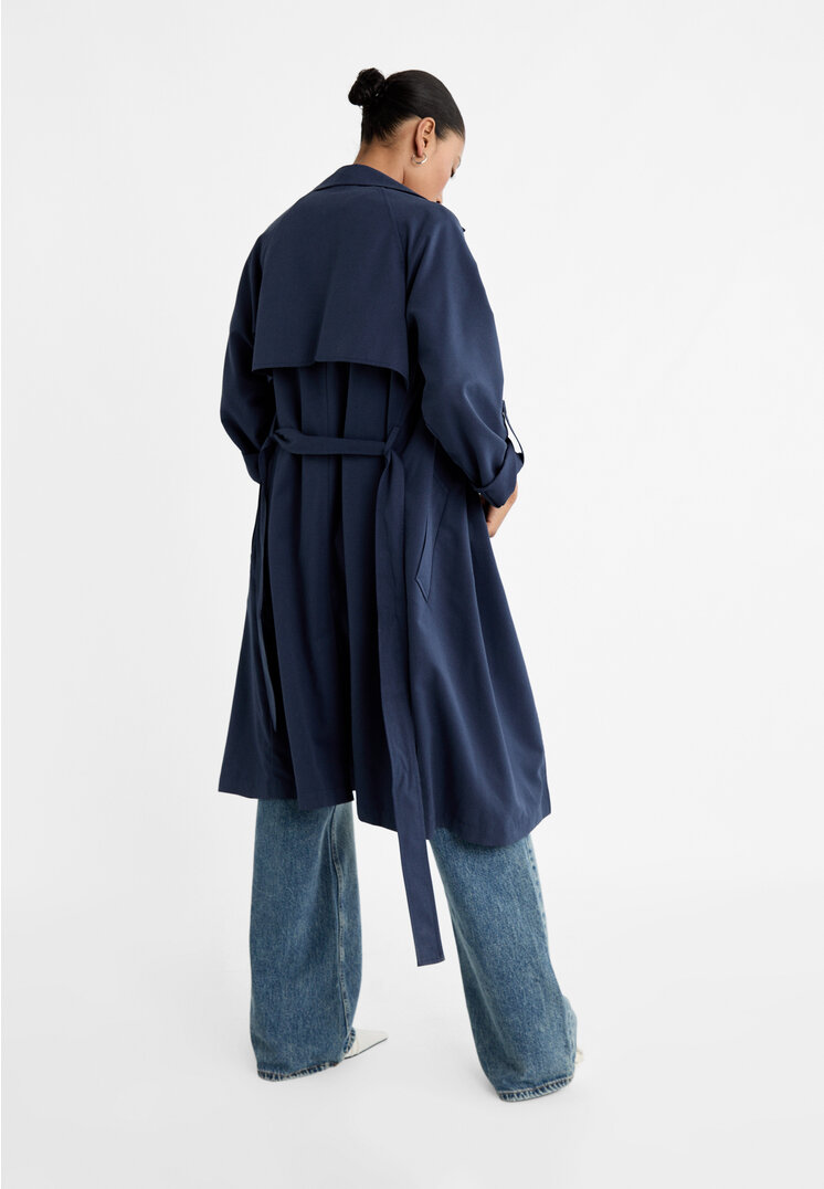 Stradivarius Long flowing trench coat  Navy blue S
