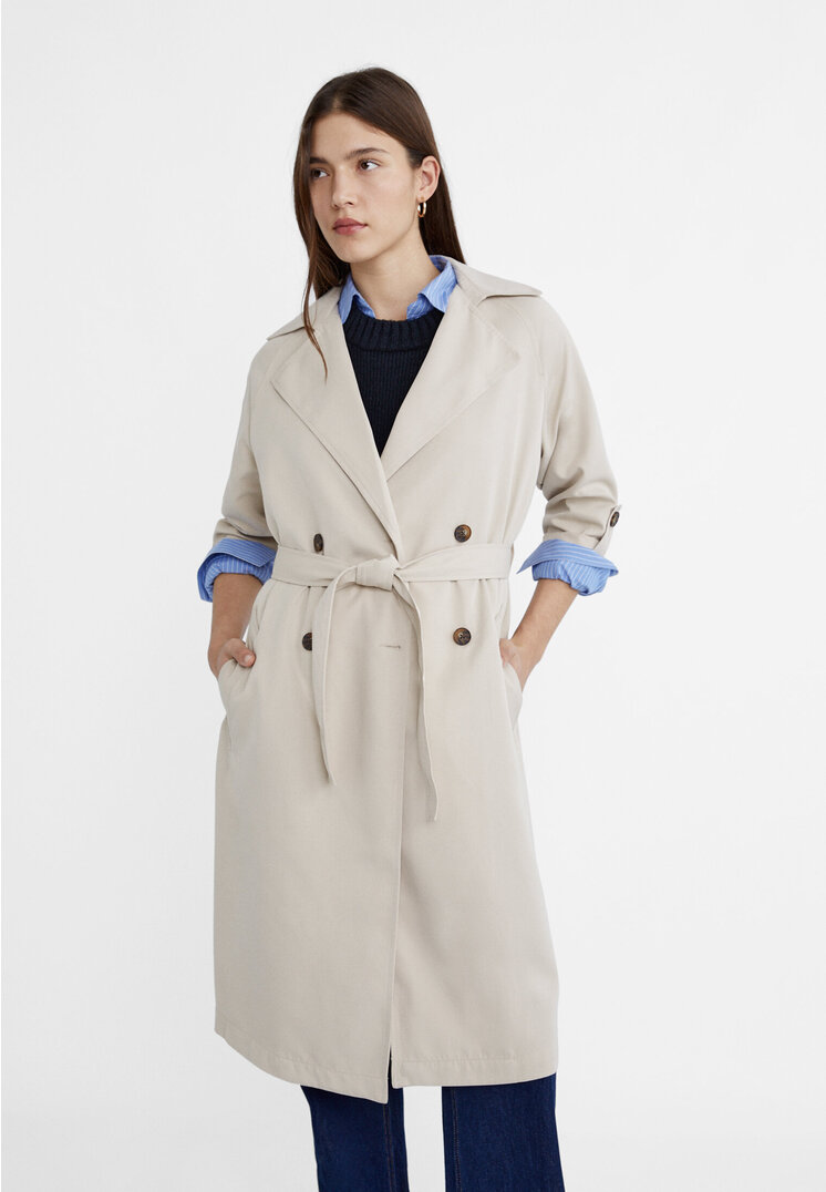 

Stradivarius Langer, fließender Trenchcoat Steingrau L